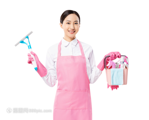 家政服務(wù)中的女性身影 手提清潔工具，守護(hù)家的潔凈